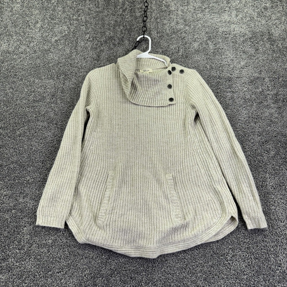 Style&co. Sweater Tunic Womens S Beige Cowl Neck Button Pockets Knit Casual Cozy